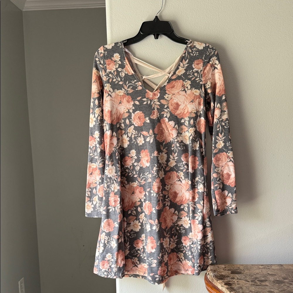 I.N. San Francisco Gray and Pink Floral High Low Dress